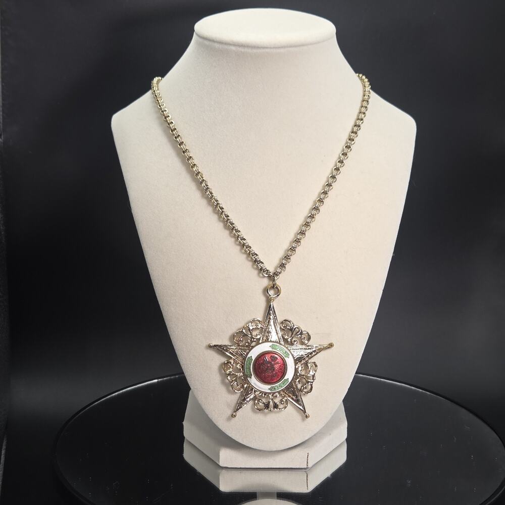 Coro Turkish Enamel Gold Tone Pendant Sefkat Nishani Medal Ottoman Empire 1950s
